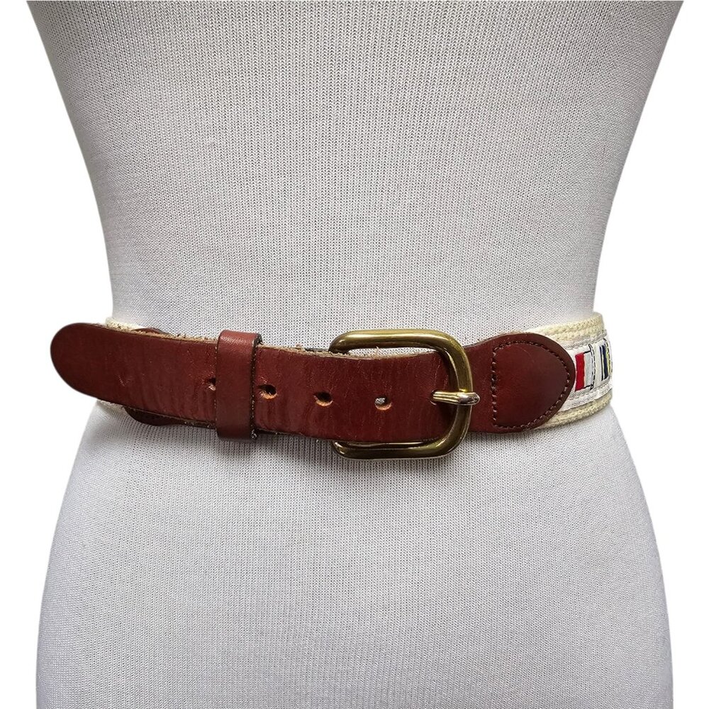 International Nautical Code Flags Brass Buckle Leather Trim Belt . Size 28